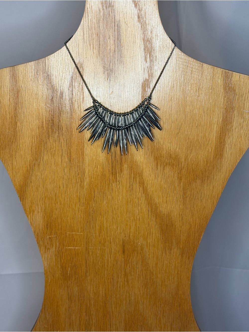 Gunmetal Spike Fringe Necklace - Women Jewelry